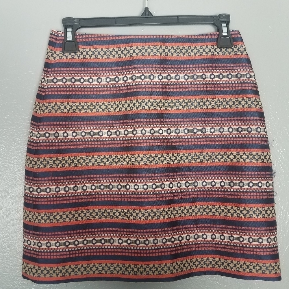 Loft Ann‎ Taylor Boheme Navy And Coral A-Line Shift Skirt Size 0 Petite